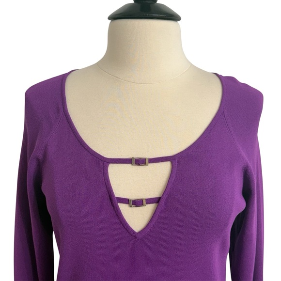 Cable & Gauge Women's Decorative Gold Buckle Knit Keyhole Tunic Top Purple Sz XL - Picture 2 of 7